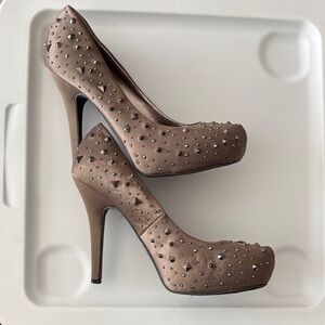 BAMBOO Metallic Grey Studded Platform High Heel Pumps